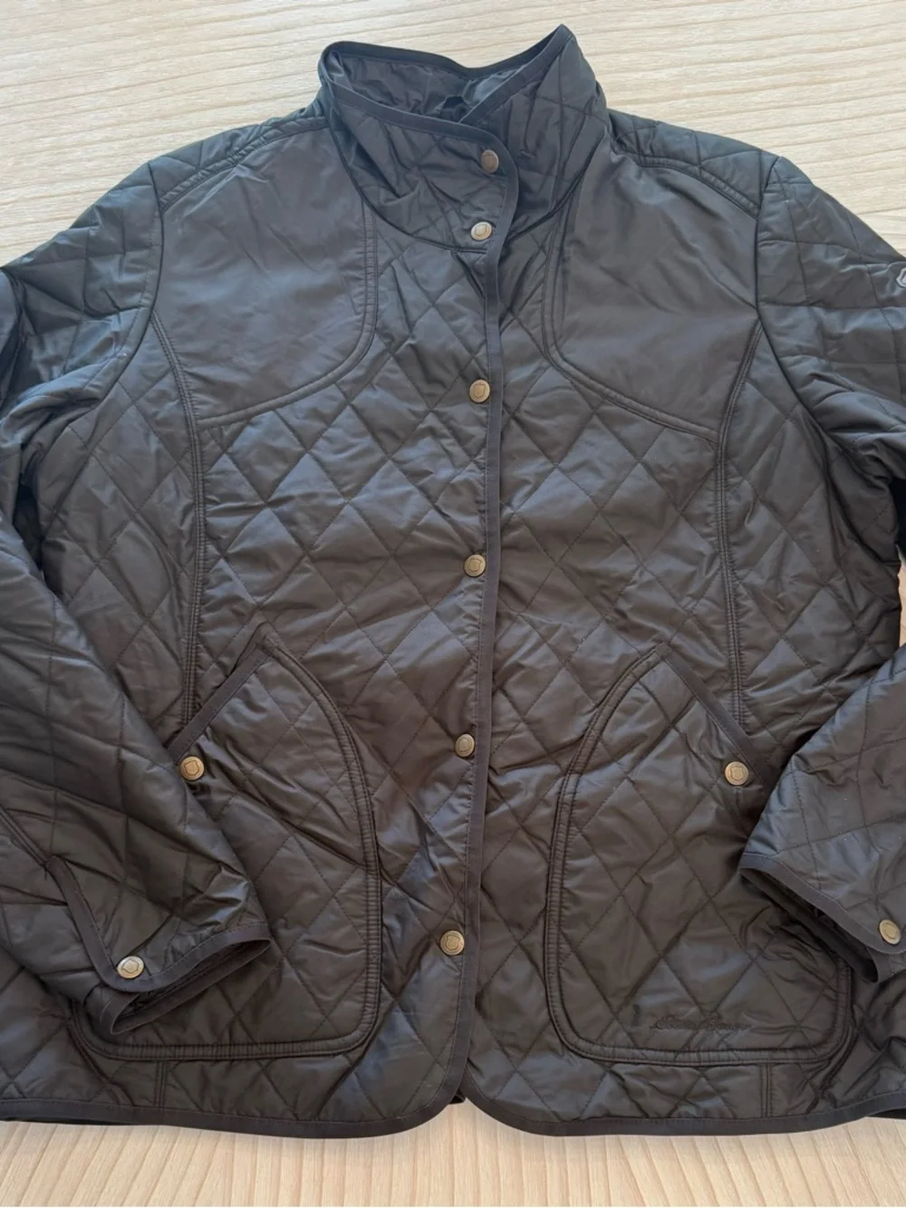 Eddie Bauer Quilted Black Snap-Front Puffer Jacket - Picture 3 of 9